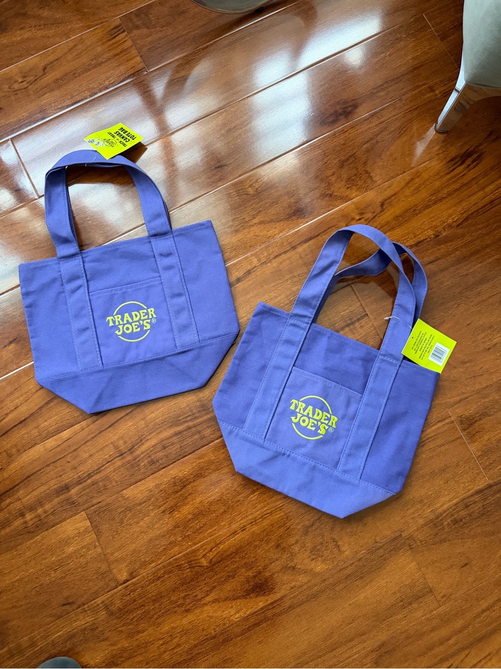Trader Joe's Purple Canvas Tote Bag - Small Everyday Shopper 2 sets - Picture 1 of 2
